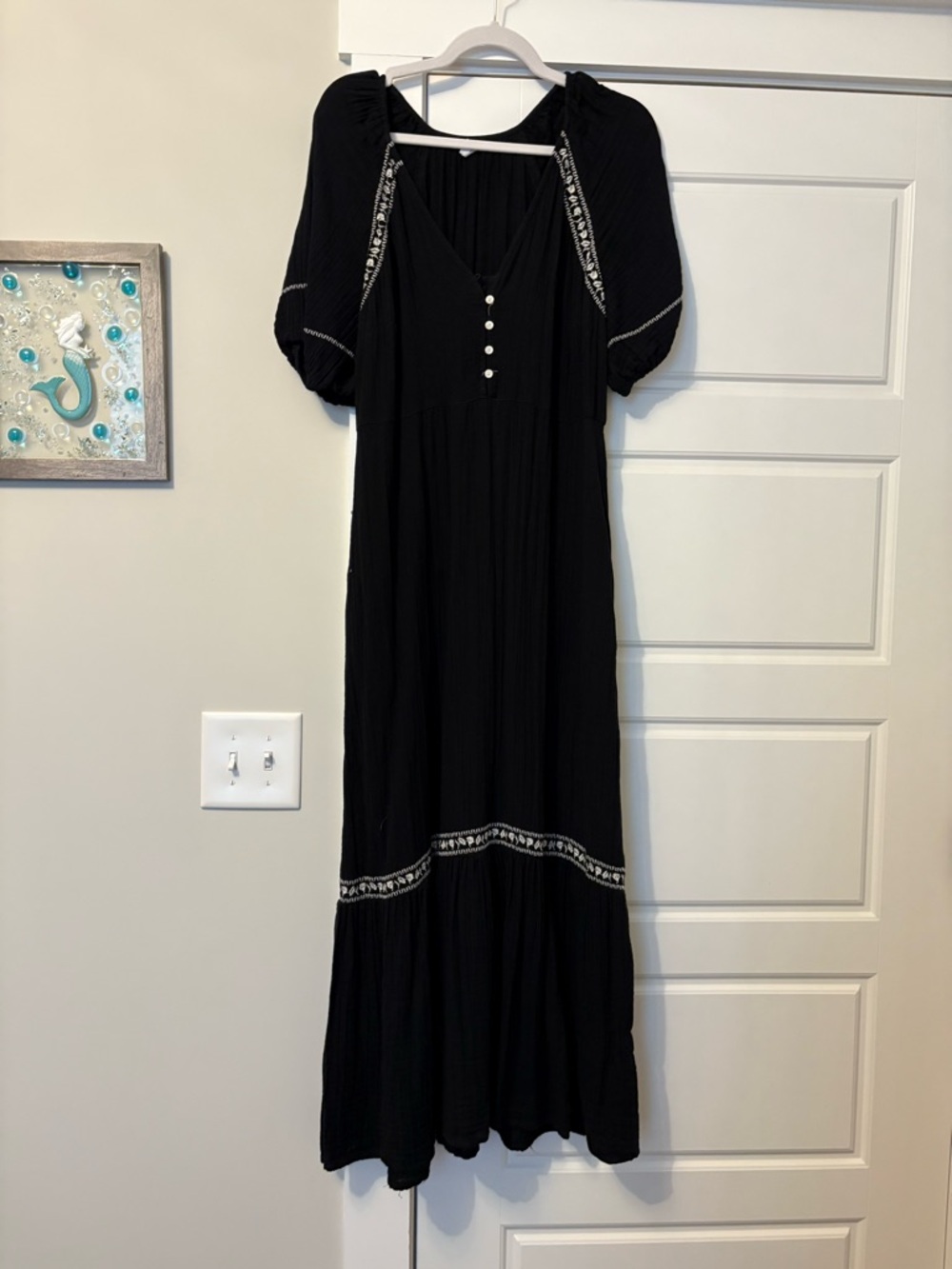 Old Navy Black Maxi Dress with White Embroidery